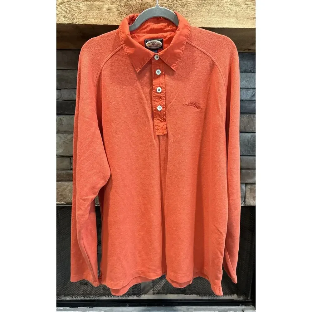 Men’s TOMMY BAHAMA Orange RELAX (sewn on) Long Sleeve Polo Shirt Sz XL *A9 - Picture 2 of 4